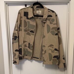 Folk Digital Camo Military-Style Jacket with Olive & Black Geometric Print